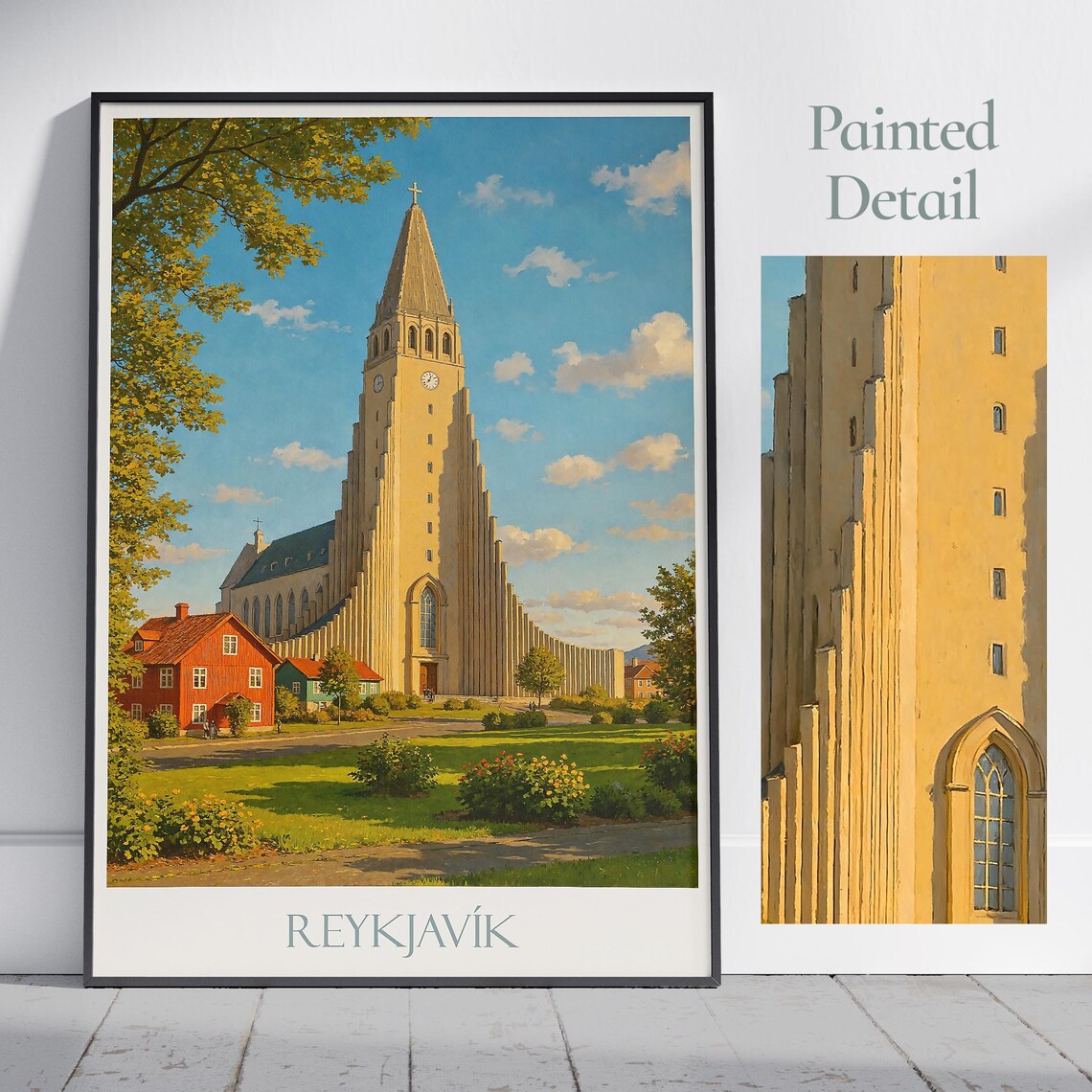 Reykjavik Iceland Hallgrimskirkja Church Painted Travel Poster