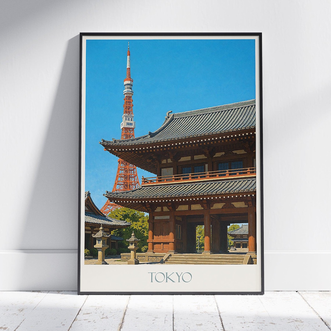 Iconic Tokyo Zojoji Temple Gate Red Tokyo Tower Japan Poster