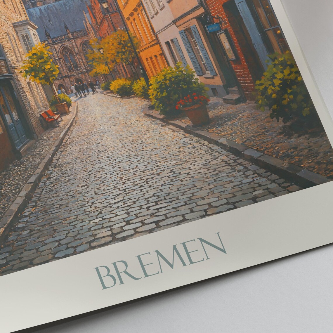 Bremen Germany Old Street Painted Travel Poster Cathedral Spires - Image 3