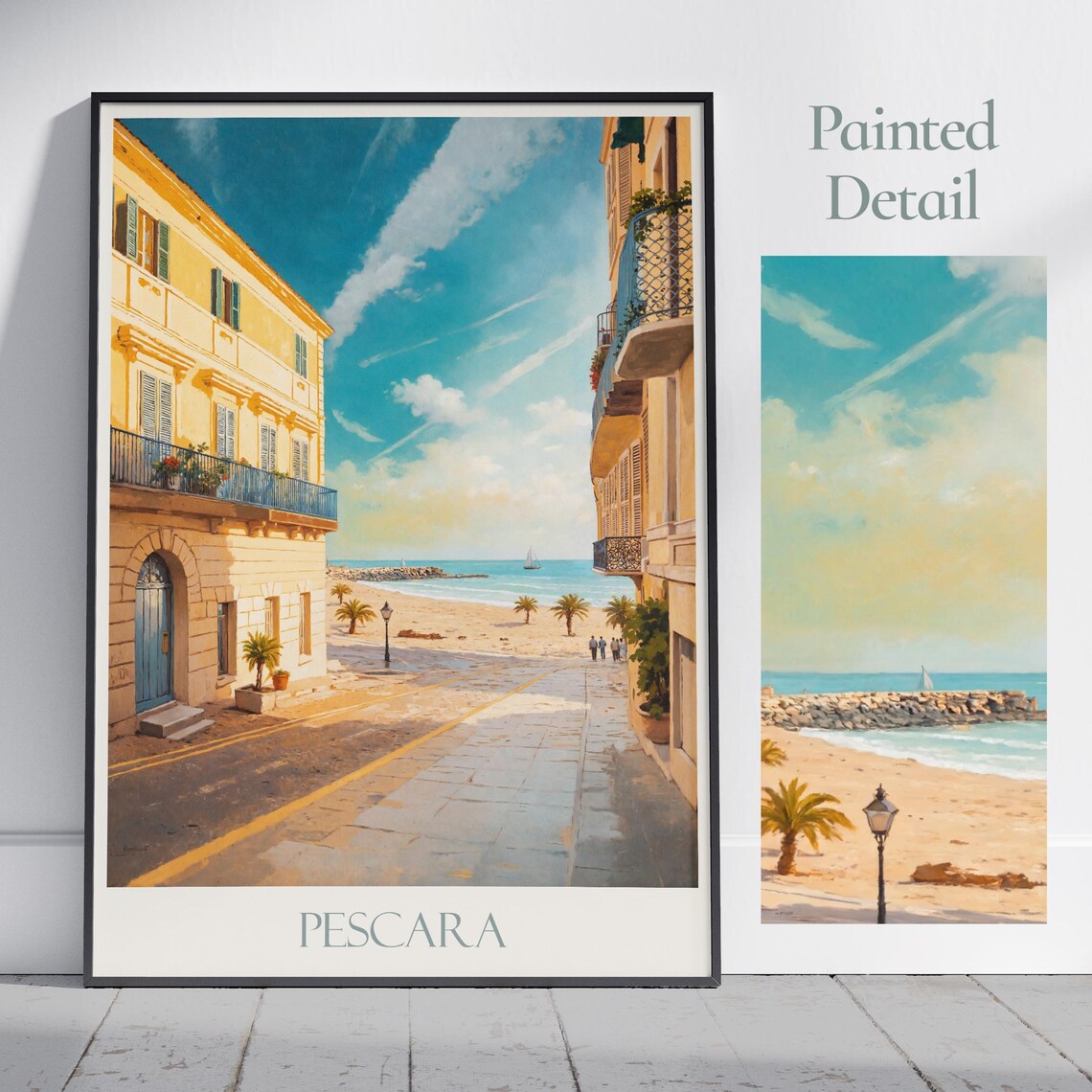 Pescara Italy Seaside Promenade Beach Street Sunny Travel Poster