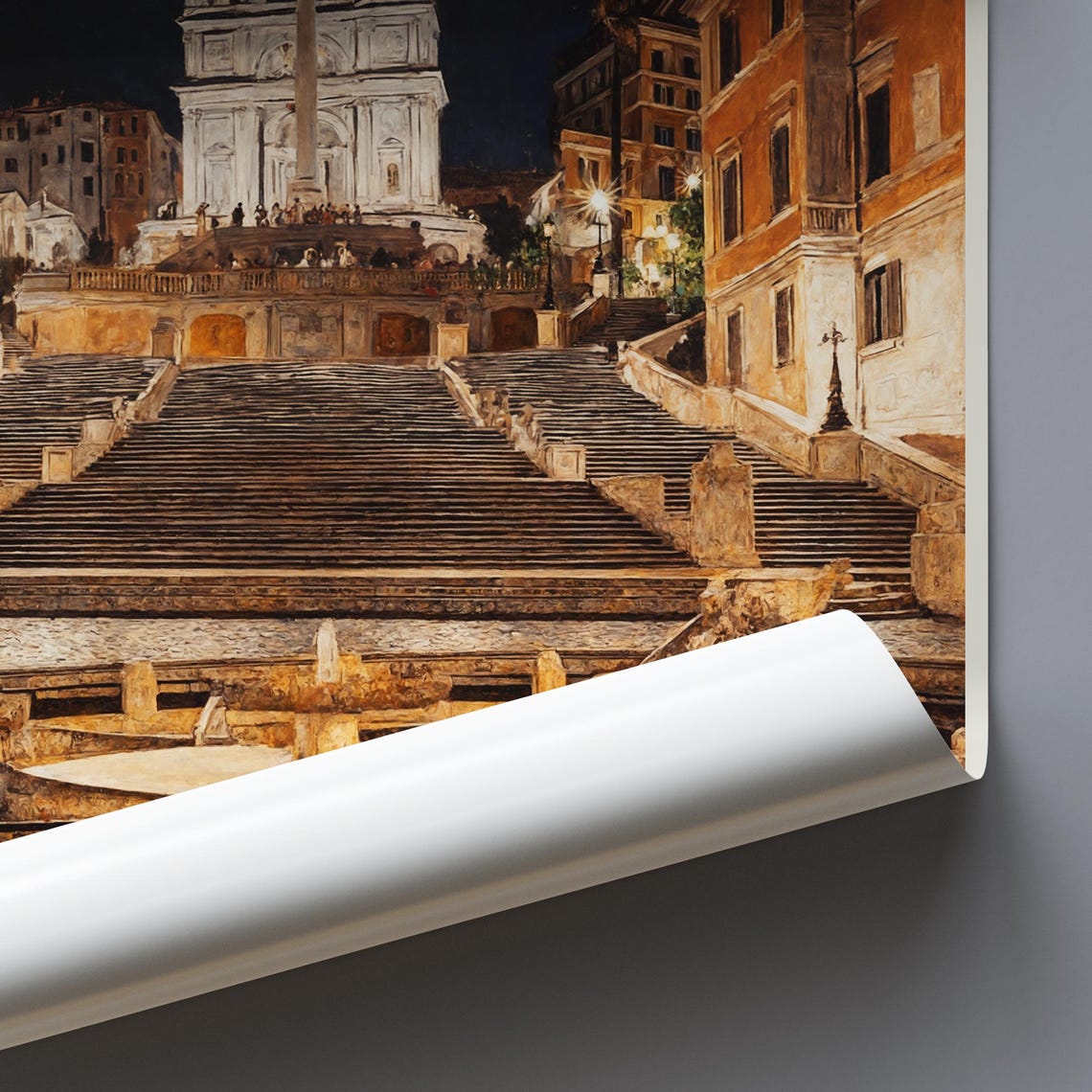 Rome Italy Romantic Spanish Steps Night Painted Travel Poster - Image 3