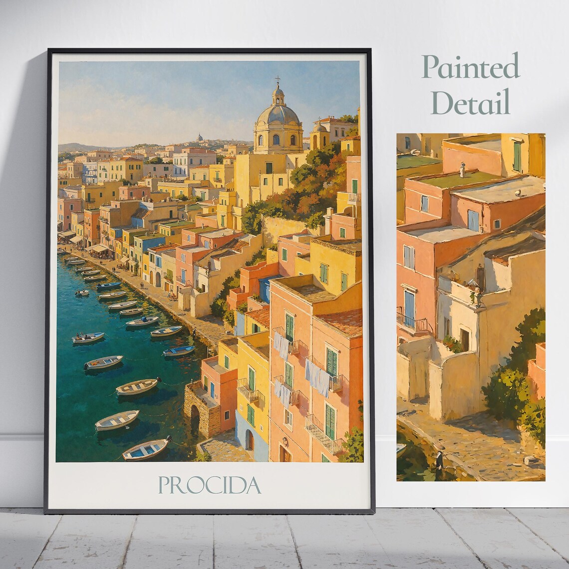 Procida Italy Colorful Island Harbor Fishing Boats Travel Poster