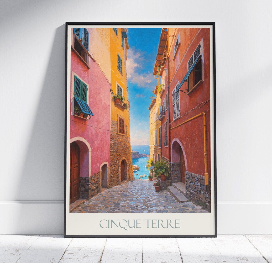 Cinque Terre Colorful Old Street Sea View Italy Travel Poster