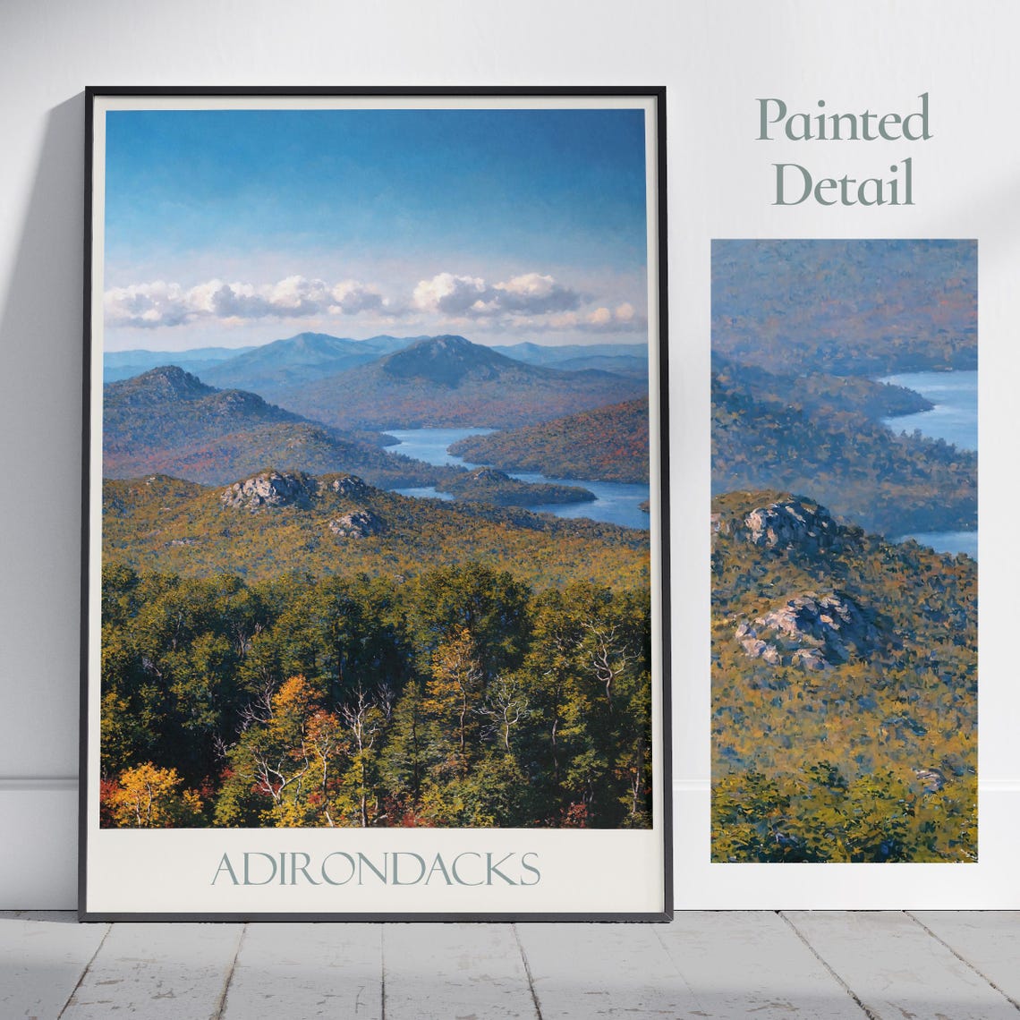 Adirondacks Autumn Mountain Lake Painted Scenic Travel Poster