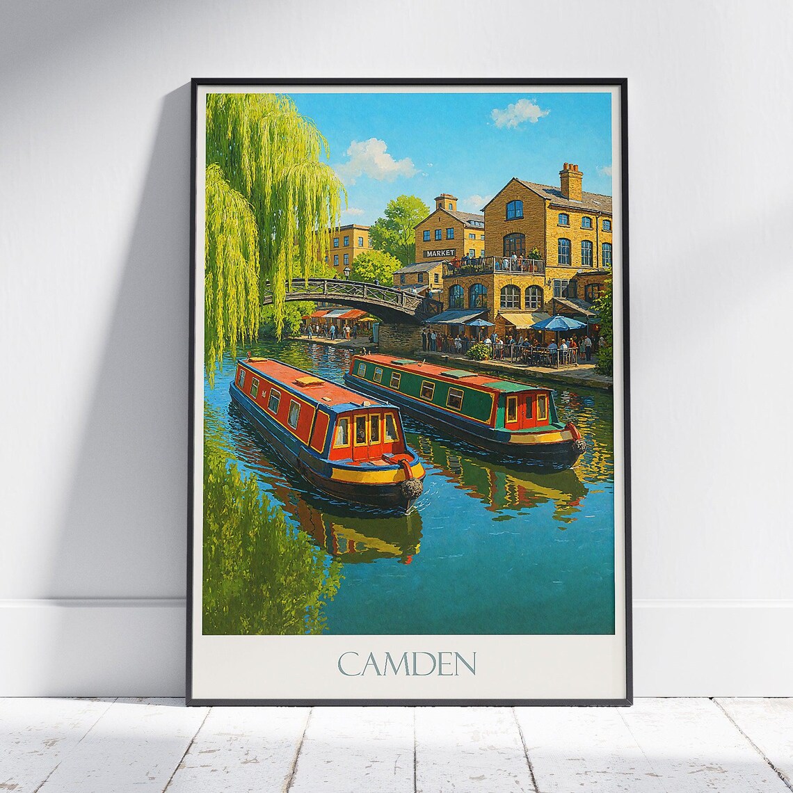 Camden Regents Canal Narrowboats Colorful London Travel Poster