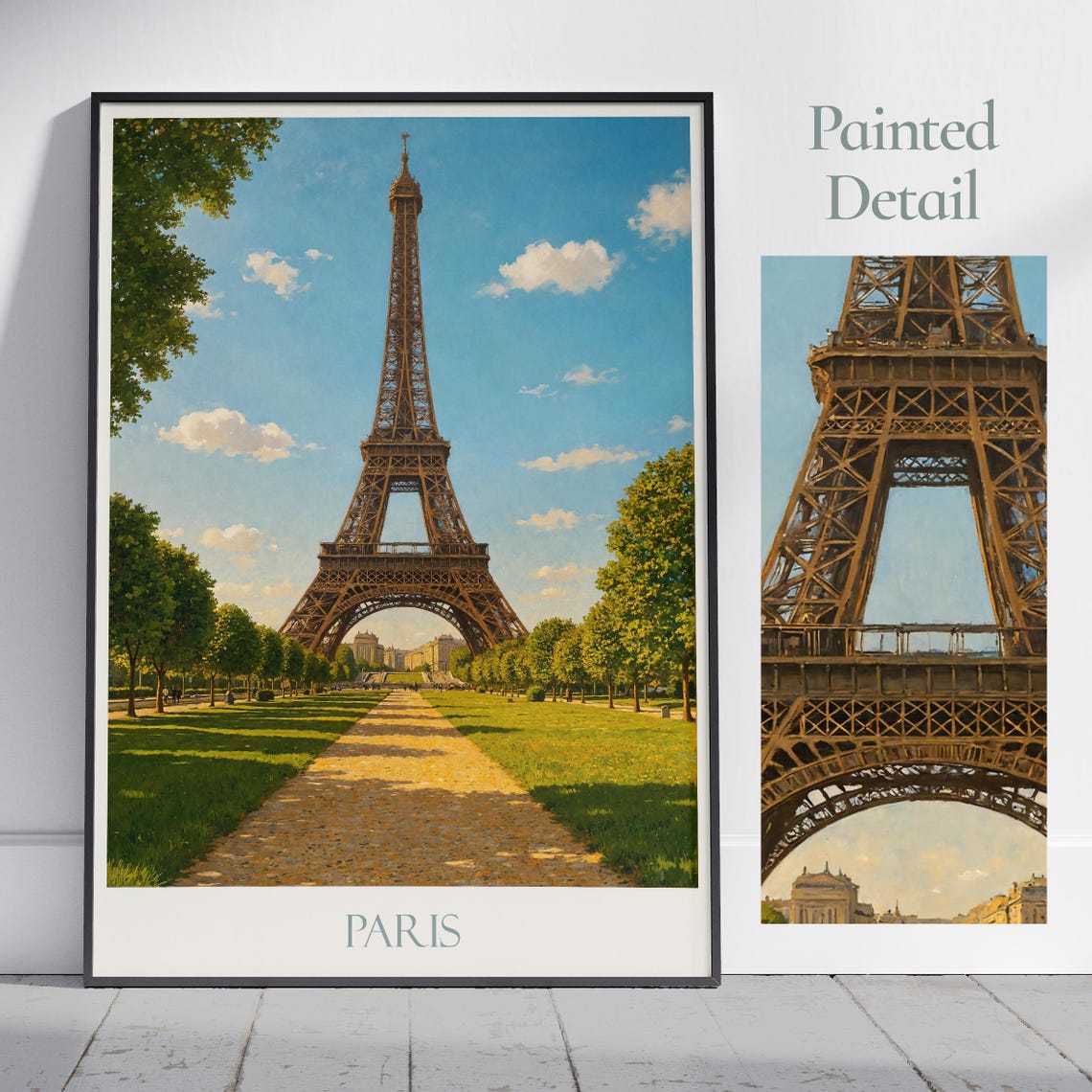 Paris Eiffel Tower Garden View Daytime Painted Travel Poster