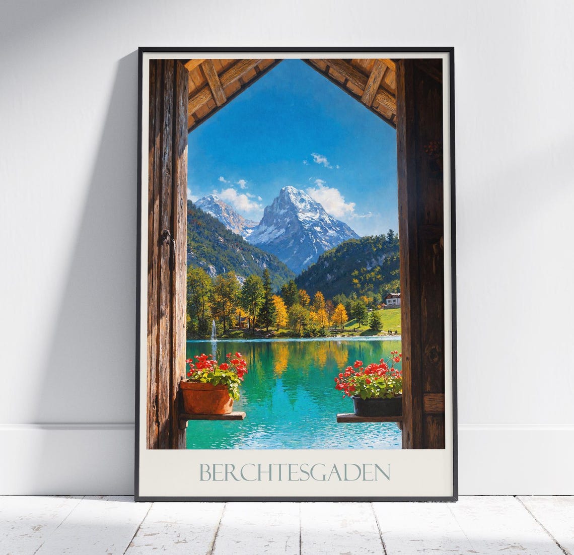 Berchtesgaden Alpine Lake View Through Boathouse Window Poster
