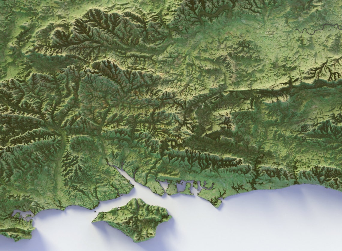 British Isles Plain Green 3D Shaded Relief Topographic Map Poster - Image 2