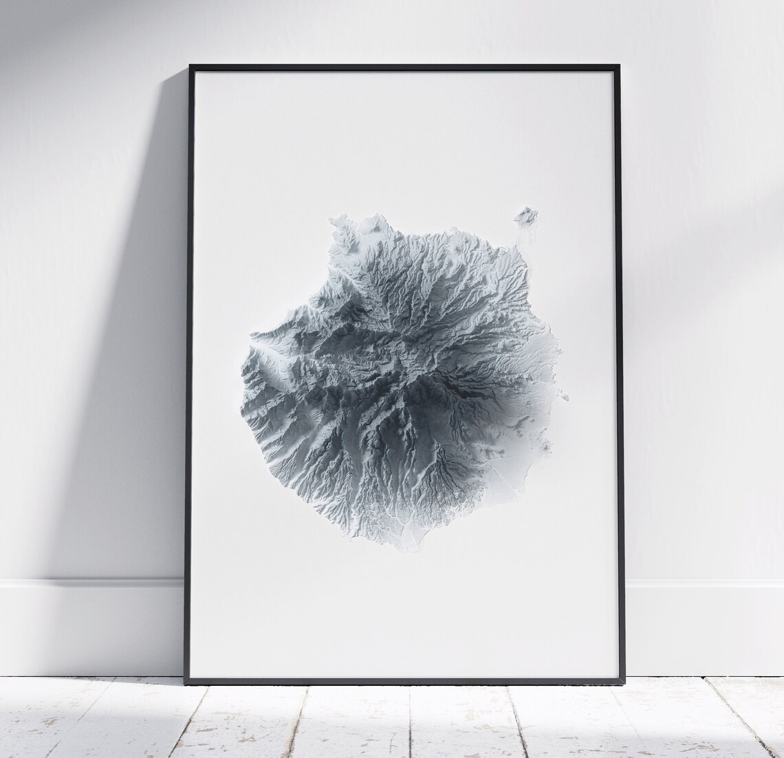 Gran Canaria Map Flat 2d Minimalist Topographic Print Shaded Poster Wall Art Modern Decor