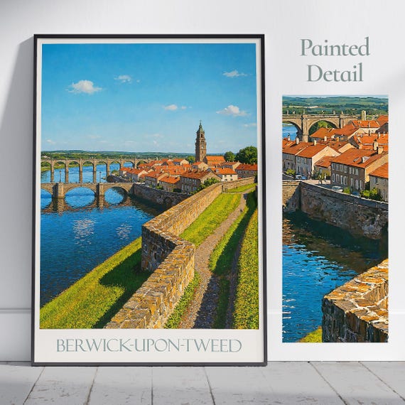Berwickupontweed Travel Poster Northumberland Wall Art Print Uk Cityscape Painting Historic Town Home Decor Gift