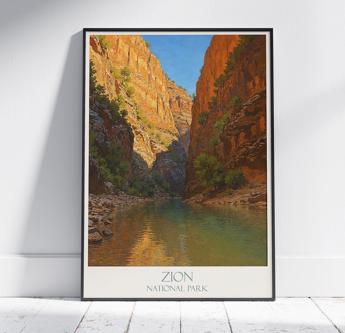 Zion National Park Red Canyon River Desert Landscape Vintage Poster
