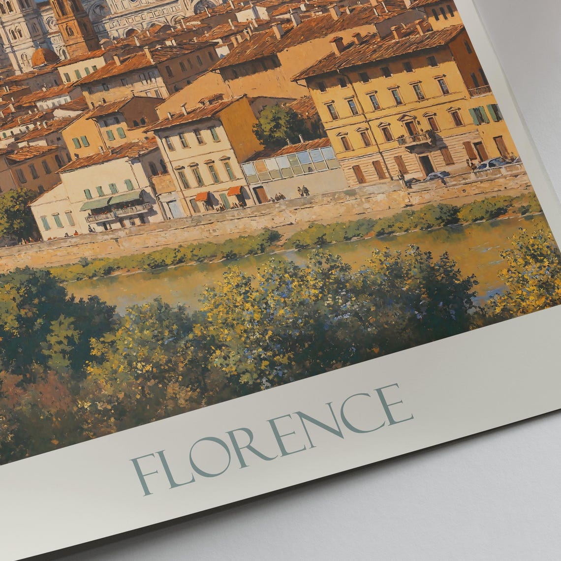 Florence Italy Cathedral Dome Cityscape Arno River Painted Poster - Image 2