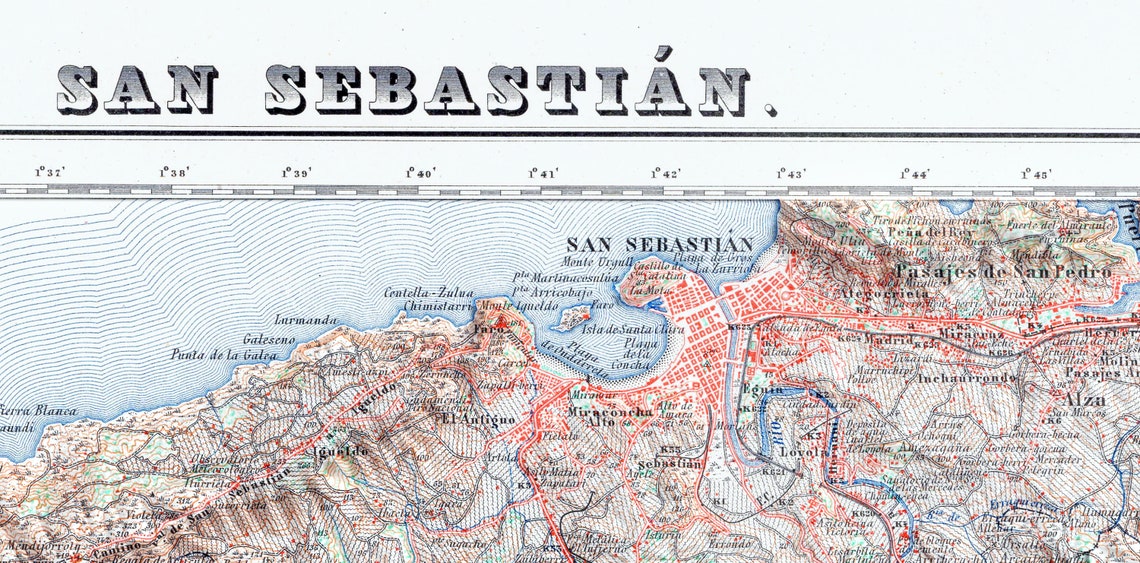 San Sebastian Basque Country Vintage Shaded Relief Map Art Poster - Image 3
