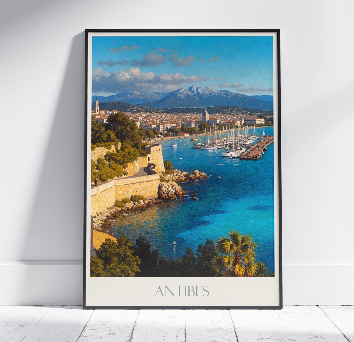 Antibes France Harbor Boats Turquoise Coast Painted Travel Poster