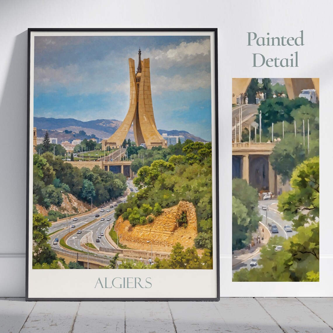 Algiers Algeria Martyrs Memorial Painted Travel Poster Landmark