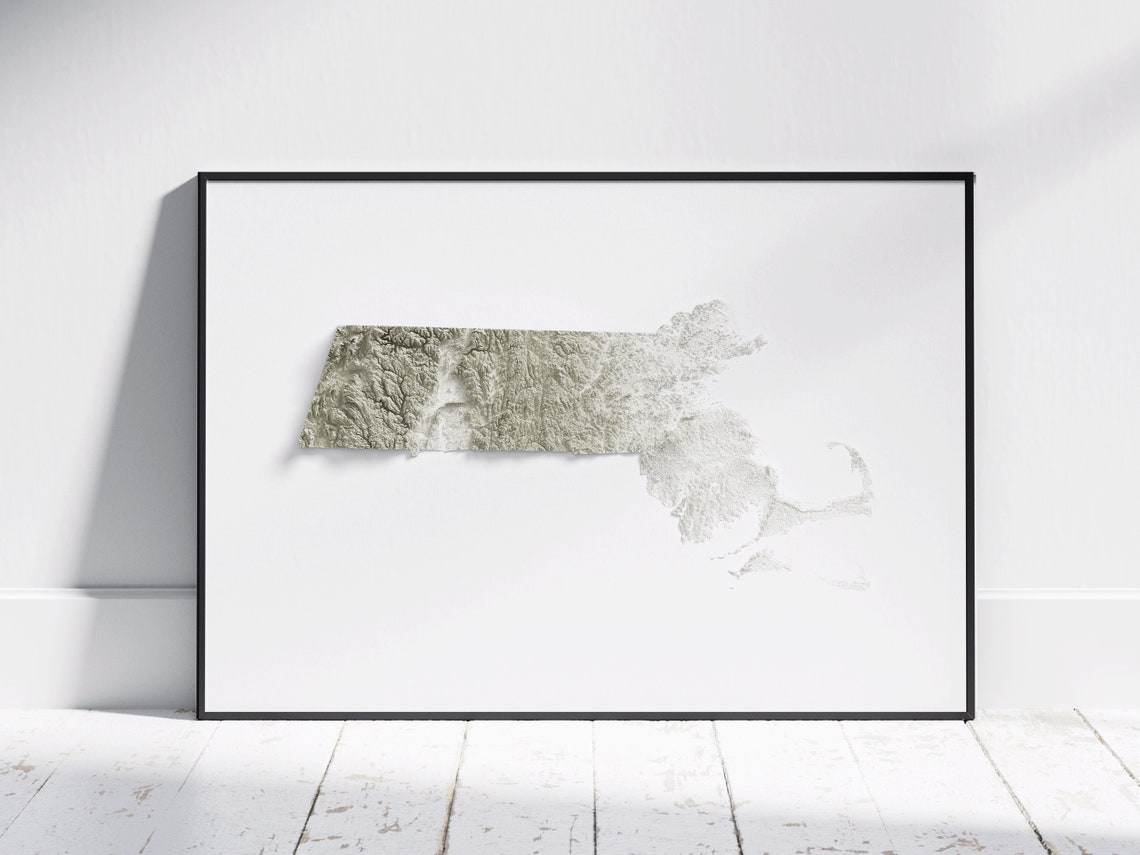 Massachusetts Shaded Relief Topographic State Map Art Poster