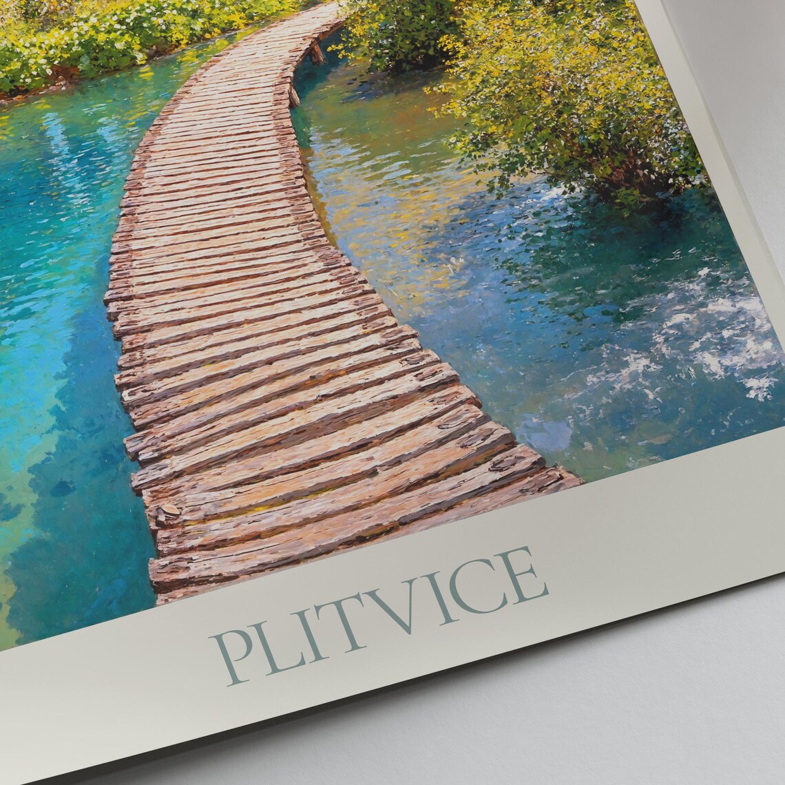 Plitvice Lakes Croatia Waterfall Boardwalk Painted Travel Poster - Image 3