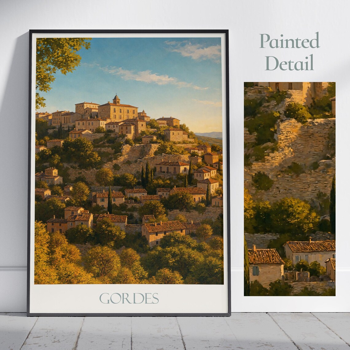 Gordes Provence Hilltop Village Golden Hour Painted Travel Poster