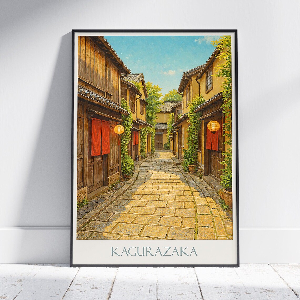 Kagurazaka Tokyo Stone Alley Lanterns Historic Old Town Poster