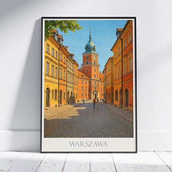 Historic Warsaw Old Town Cobblestone Street Poland Travel Poster