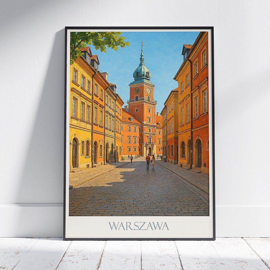 Historic Warsaw Old Town Cobblestone Street Poland Travel Poster