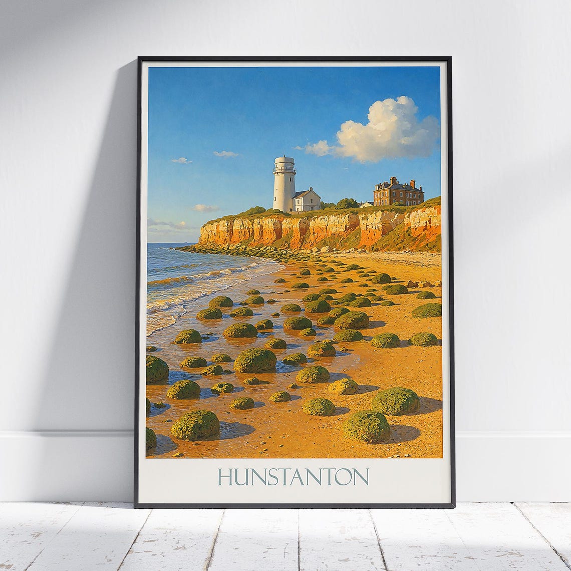 Hunstanton Lighthouse and Cliffs Norfolk Coast Travel Poster