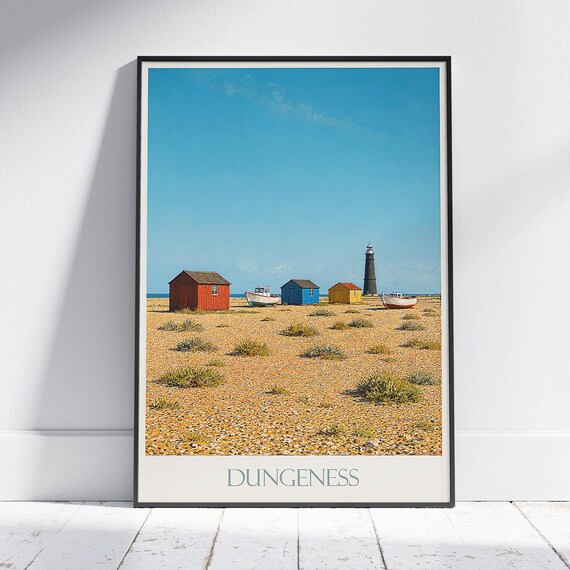 Dungeness Kent Coastal Shingle Beach Lighthouse Fishing Huts Poster
