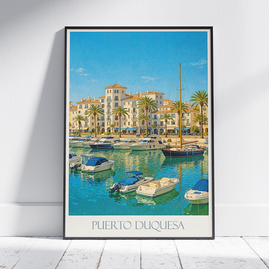 Puerto Duquesa Marina Boats Sunny Spanish Harbor Travel Poster