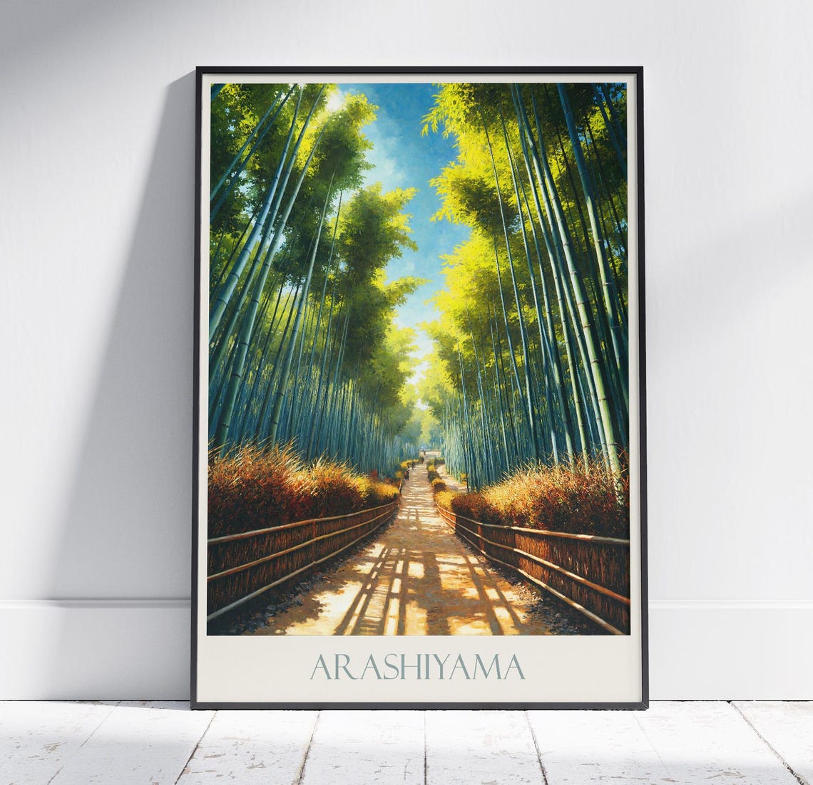 Arashiyama Kyoto Japan Towering Bamboo Grove Path Painted Poster