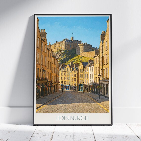 Edinburgh Old Town Street with Castle Scotland Travel Poster