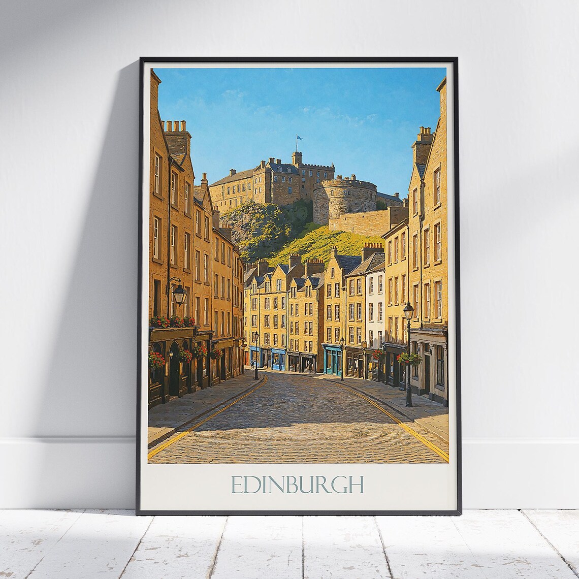 Edinburgh Old Town Street with Castle Scotland Travel Poster
