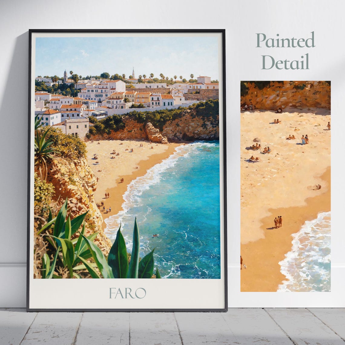 Faro Portugal Algarve Cliff Beach Turquoise Cove Painted Poster
