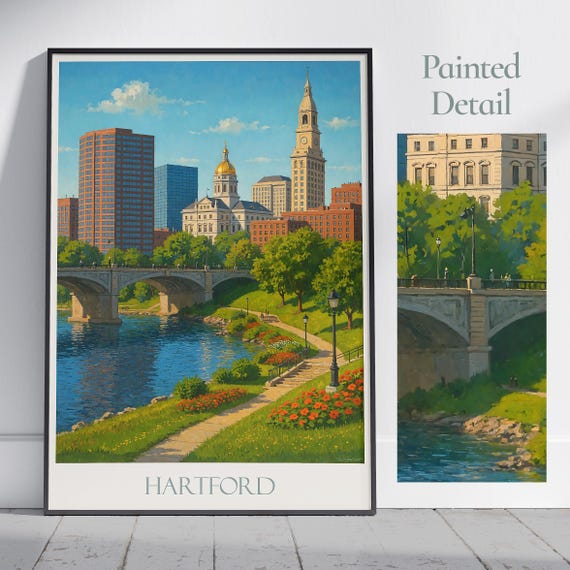 Hartford Travel Print Connecticut New England Wall Art Vintage Style City Poster Personalized Home Decor Gift