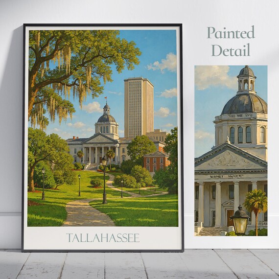 Tallahassee Florida Historic Capitol Painted Cityscape Art Poster
