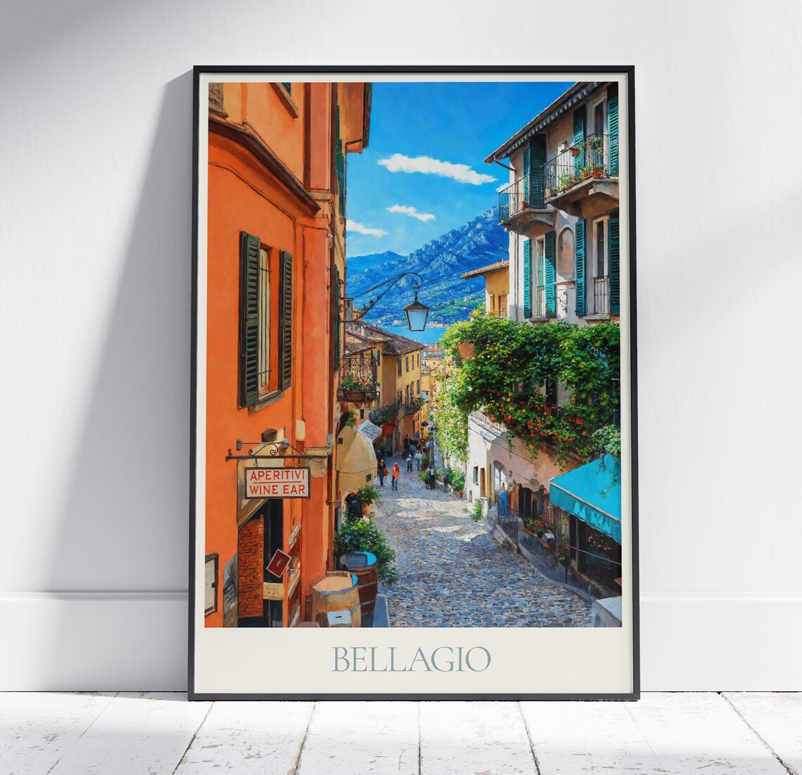 Bellagio Lake Como Painted Village Street Italy Travel Poster