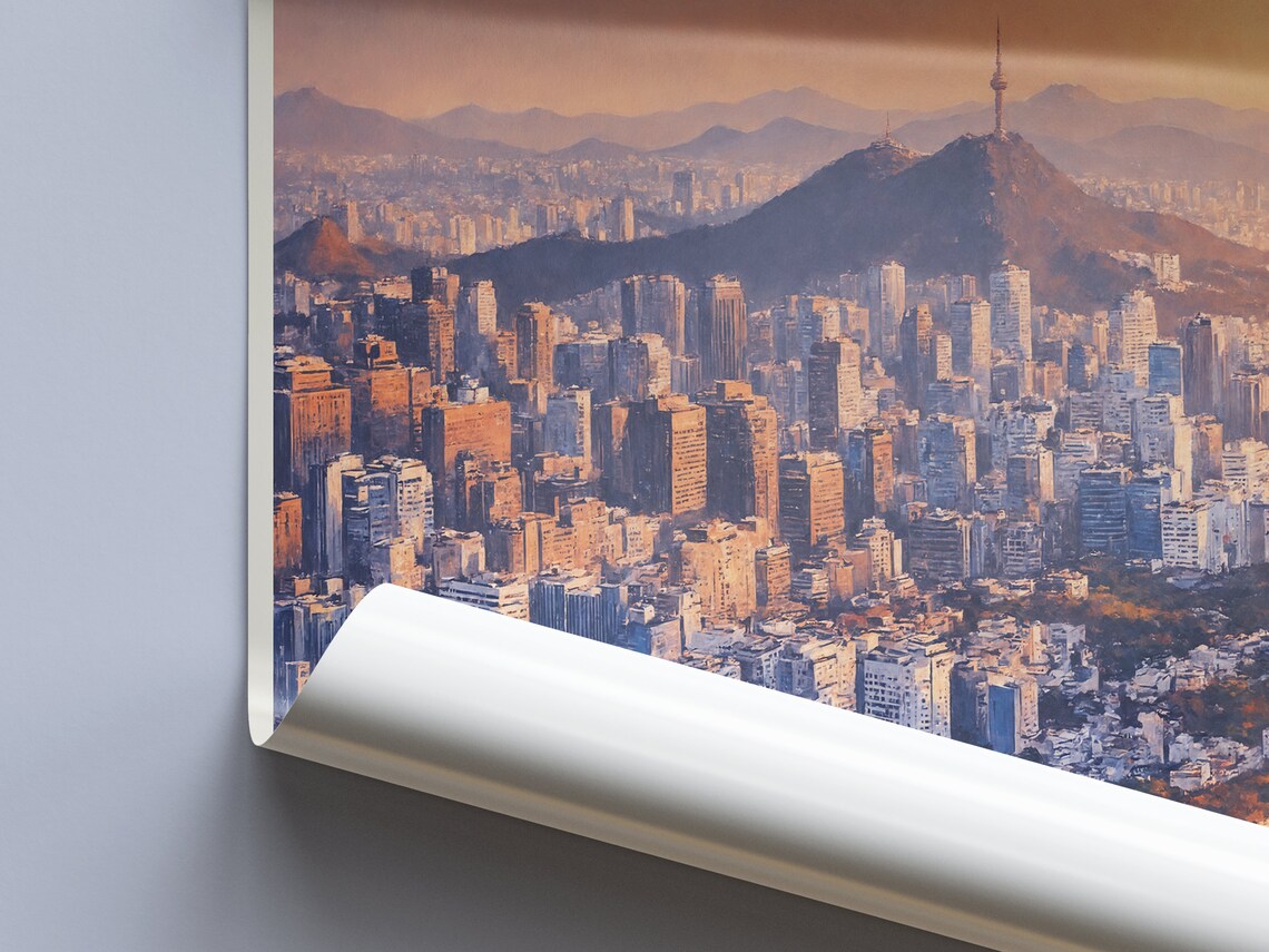 Seoul South Korea Daytime City Panorama Painted Travel Poster - Image 3
