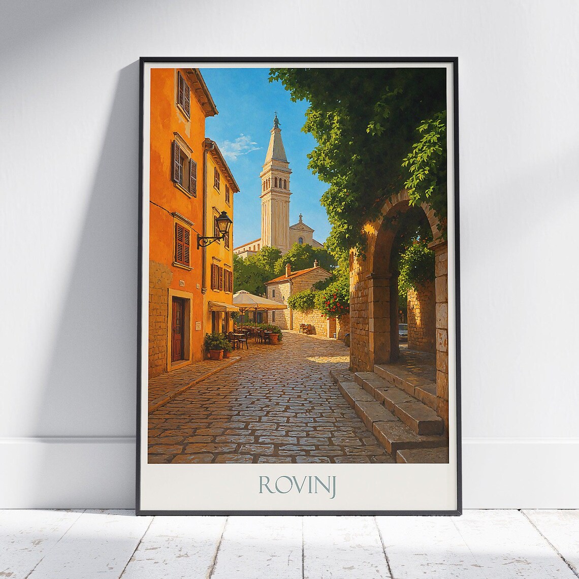 Rovinj Croatia Old Town Street Bell Tower Istria Travel Poster