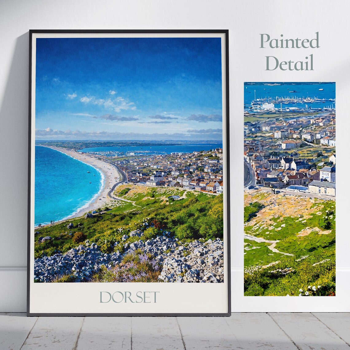 Dorset England Coastal Town Bay Blue Sea Aerial View Art Poster