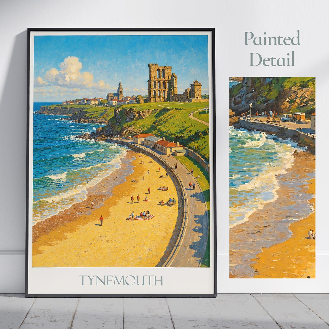 Tynemouth Beach Abbey Ruins British Seaside Painterly Poster