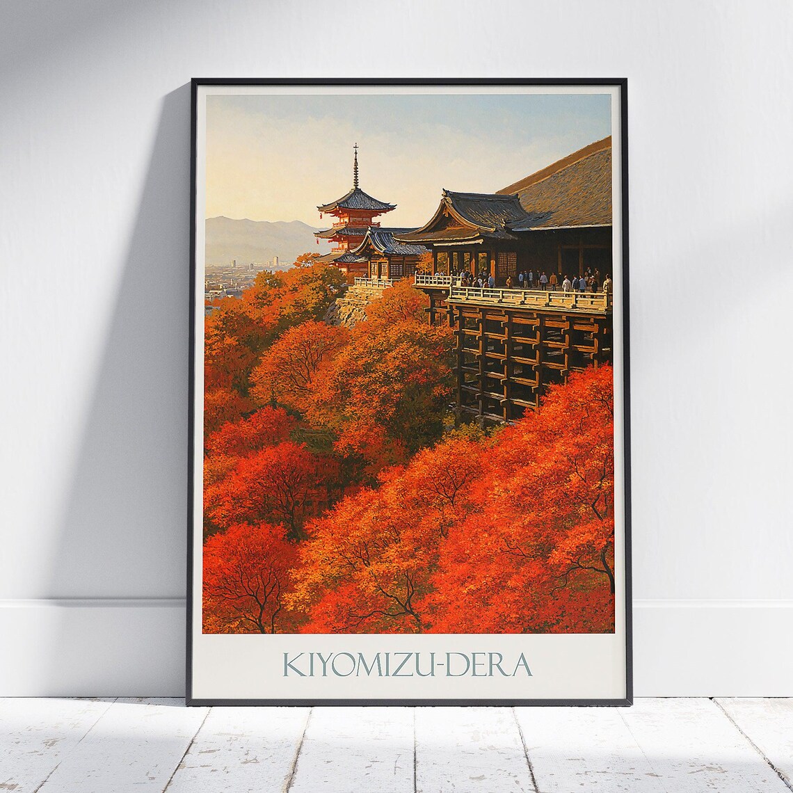 Kiyomizu Dera Kyoto Temple Autumn Maple Leaves Japan Travel Poster