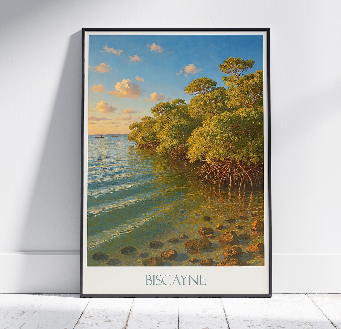 Biscayne Mangrove Bay Shoreline Sunset Florida Travel Poster