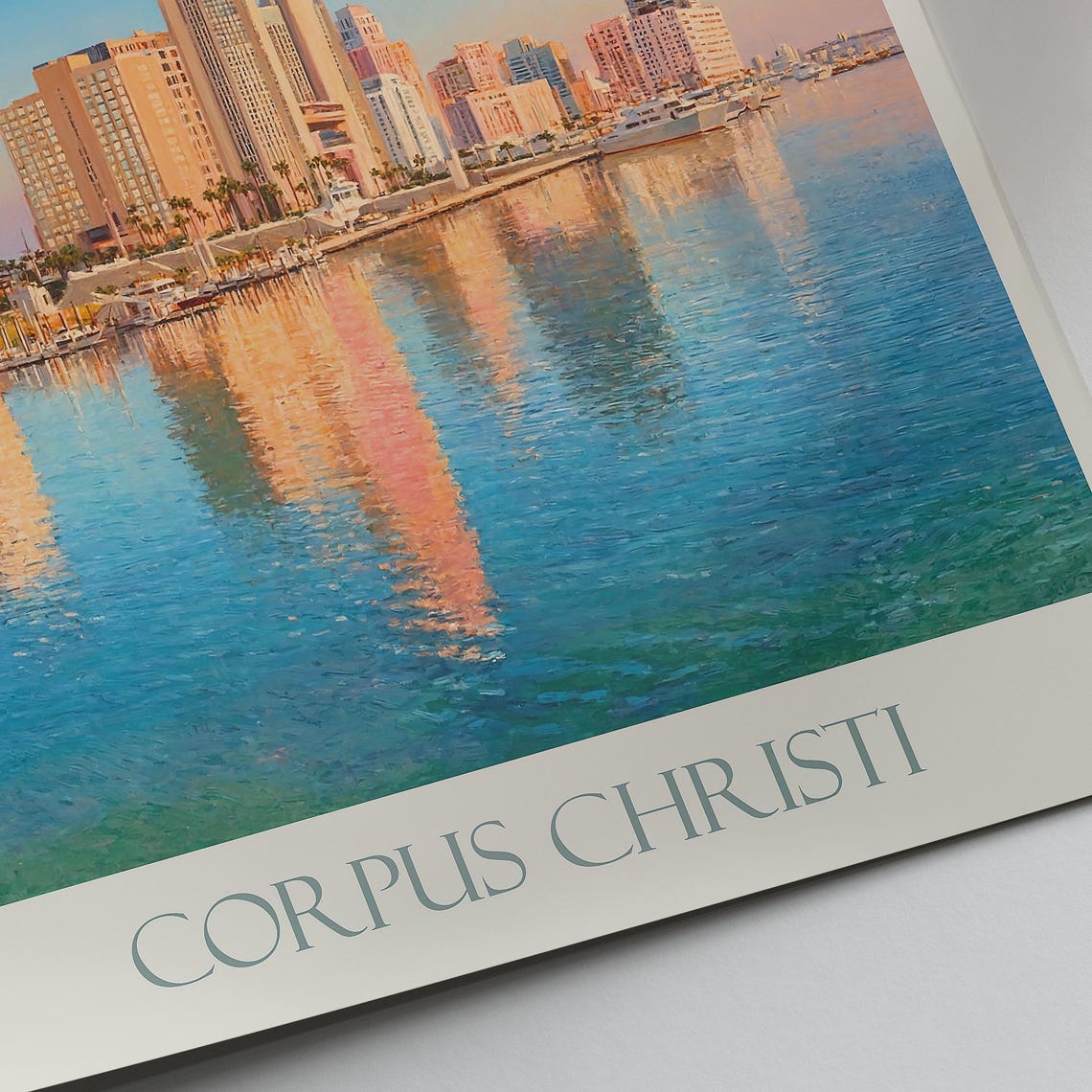 Corpus Christi Texas Skyline Sunset Waterfront Painted Travel Poster - Image 3