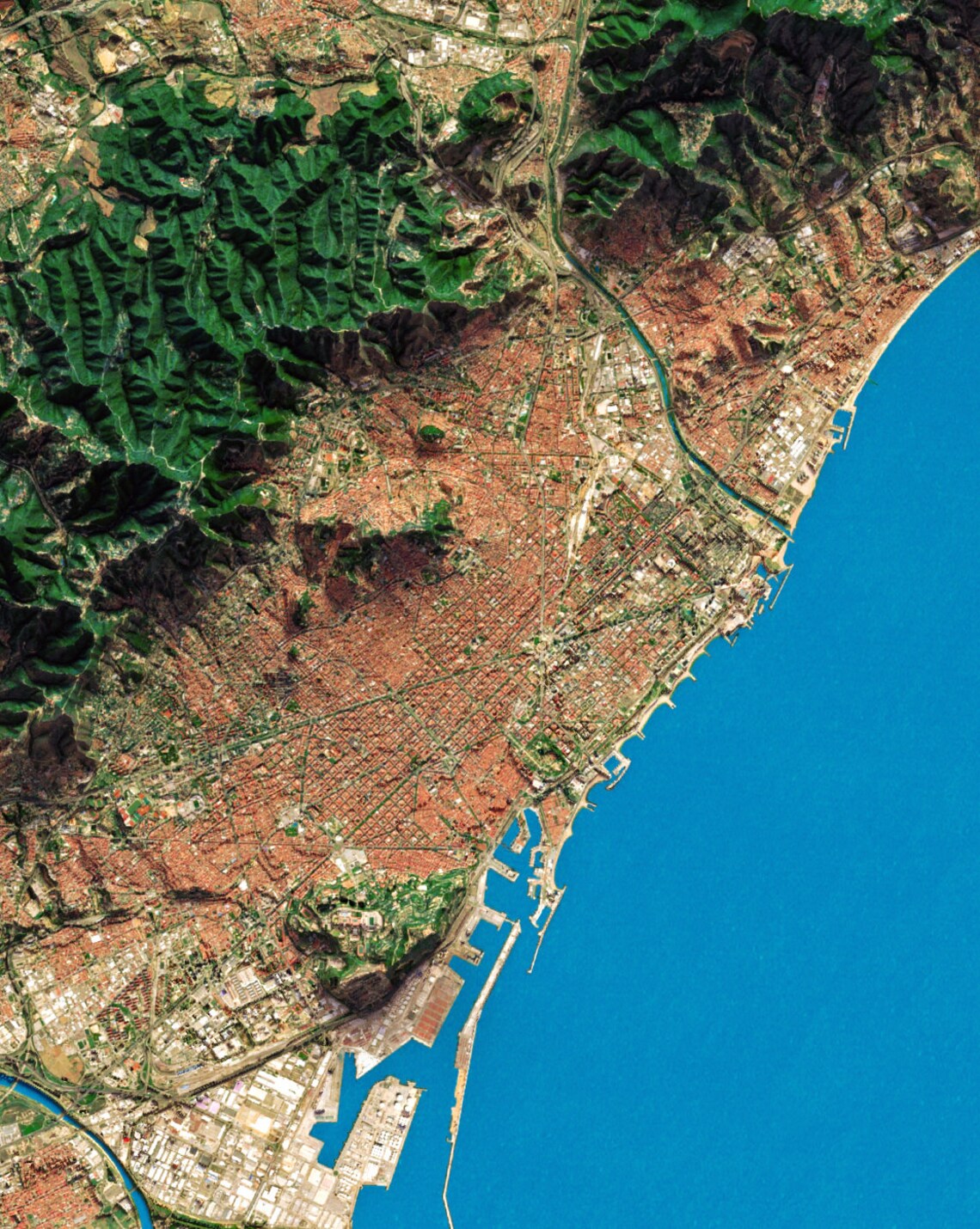 Barcelona Spain Aerial Shaded Relief City Map Poster Coastline - Image 2