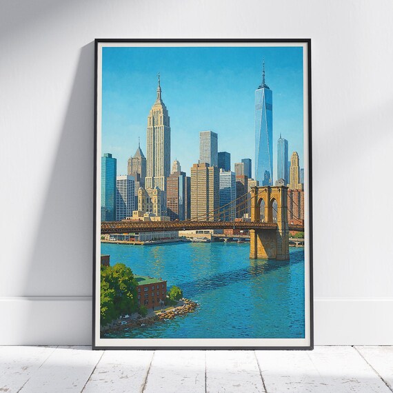 New York City Brooklyn Bridge Manhattan Skyline Painted Poster