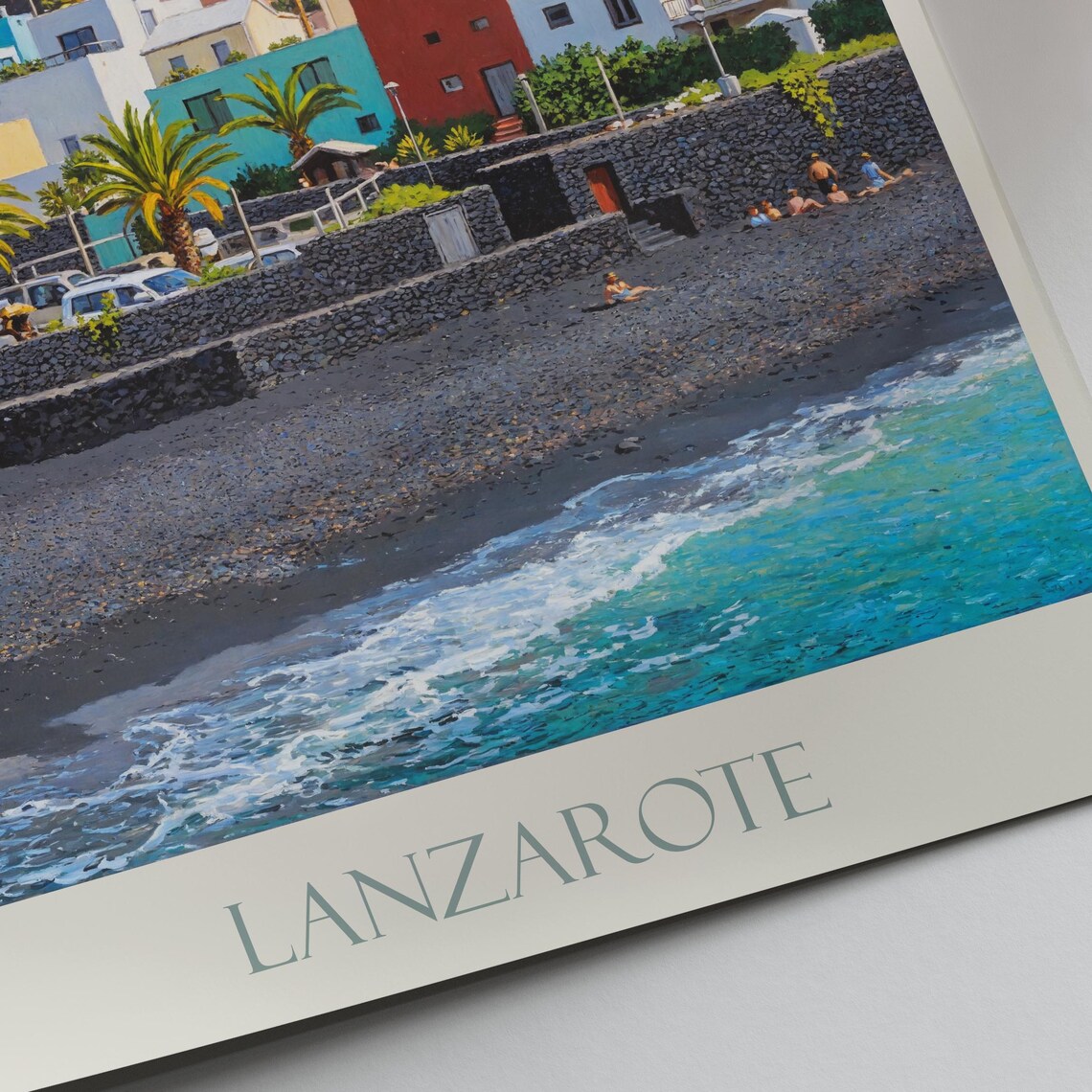 Lanzarote Canary Islands Volcanic Beach Village Painted Travel Poster - Image 2