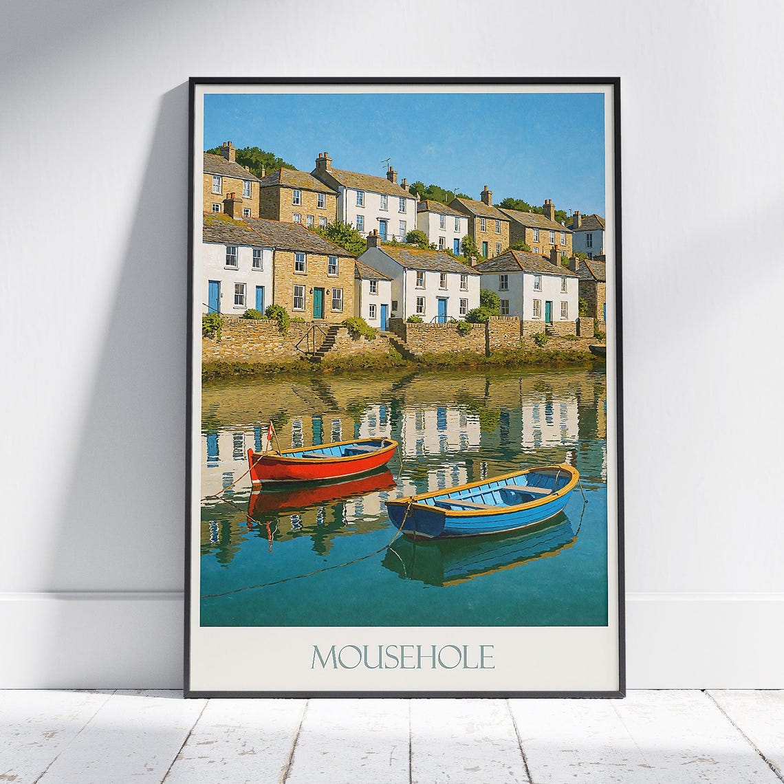 Mousehole Harbor Fishing Boats Vintage Cornwall Village Poster