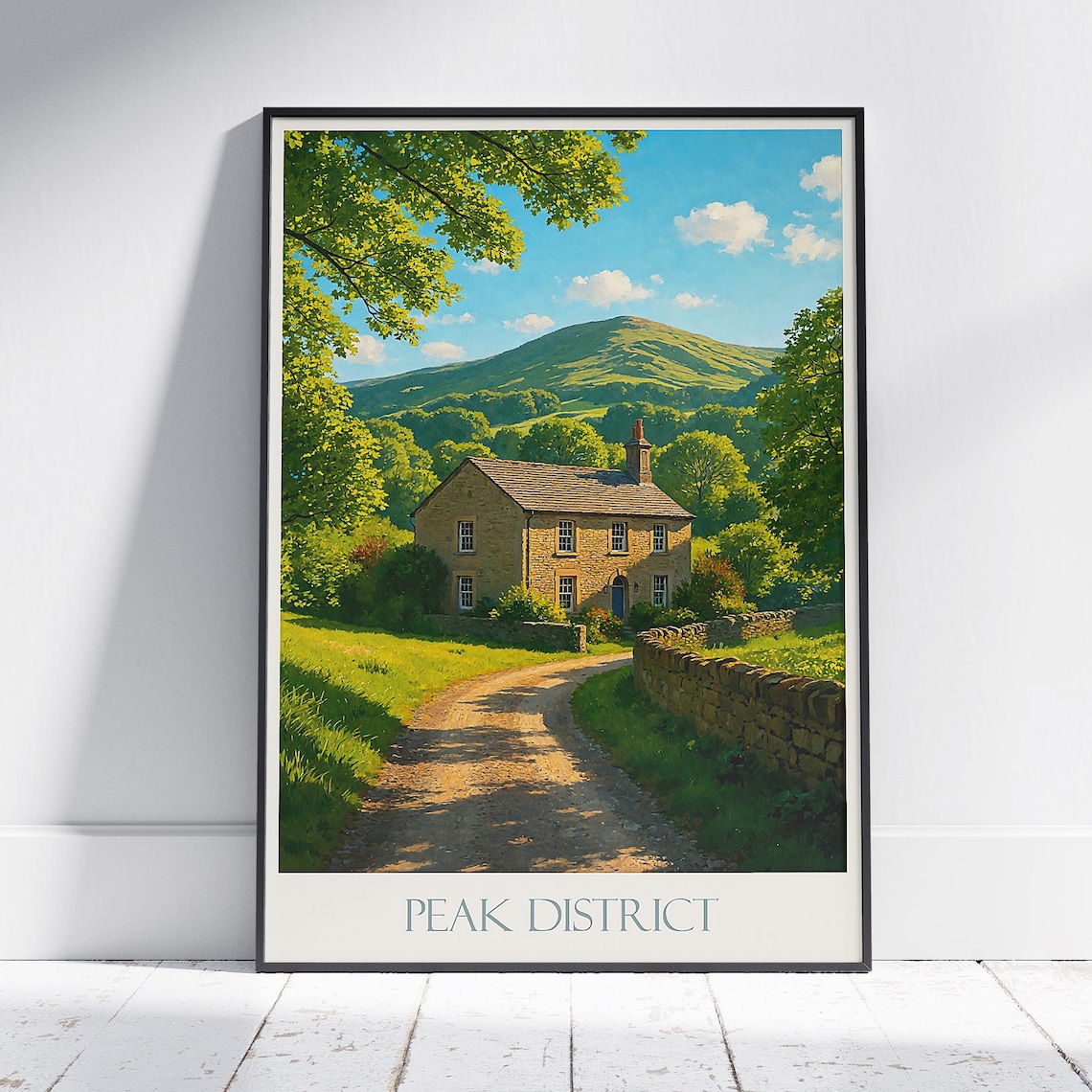Peak District Stone Cottage Rolling Hills Countryside Travel Poster