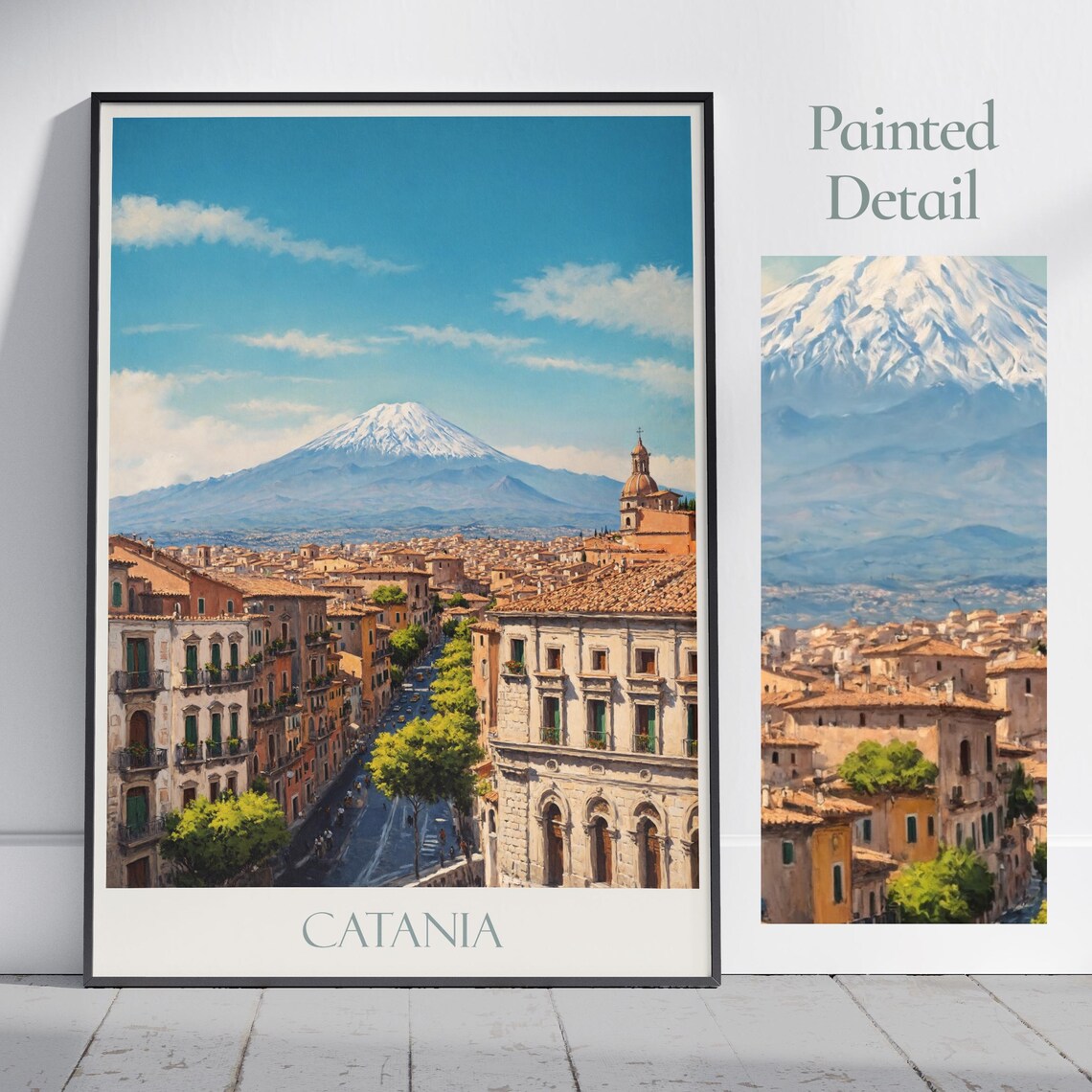 Catania Snow Capped Mount Etna Baroque Sicily Italy Travel Poster