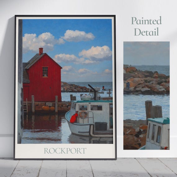Rockport Travel Print Massachusetts New England Travel Poster Wall Art Home Decor Gift Personalized Framed