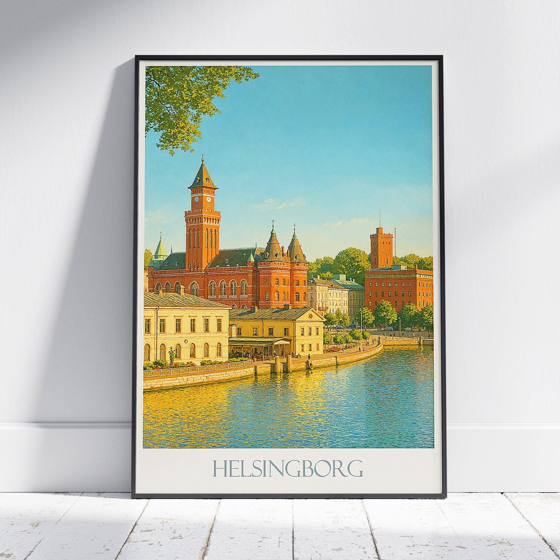 Helsingborg Sweden Waterfront Harbor Nordic Cityscape Travel Poster